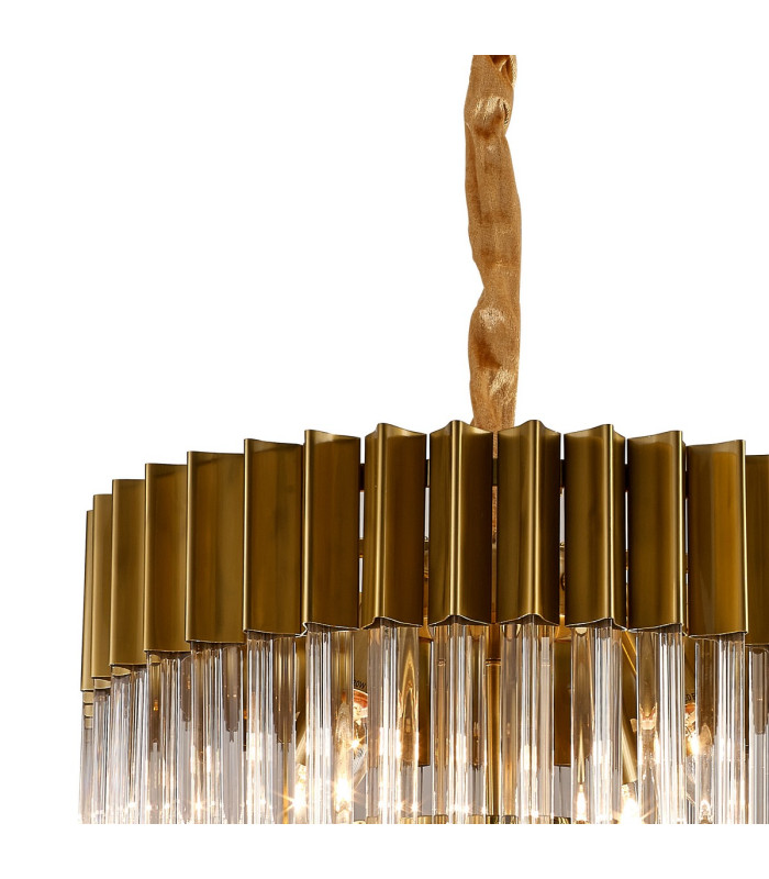Poland 45cm Pendant Round 5 Light E14 Brass/Clear Sculpted Glass-6