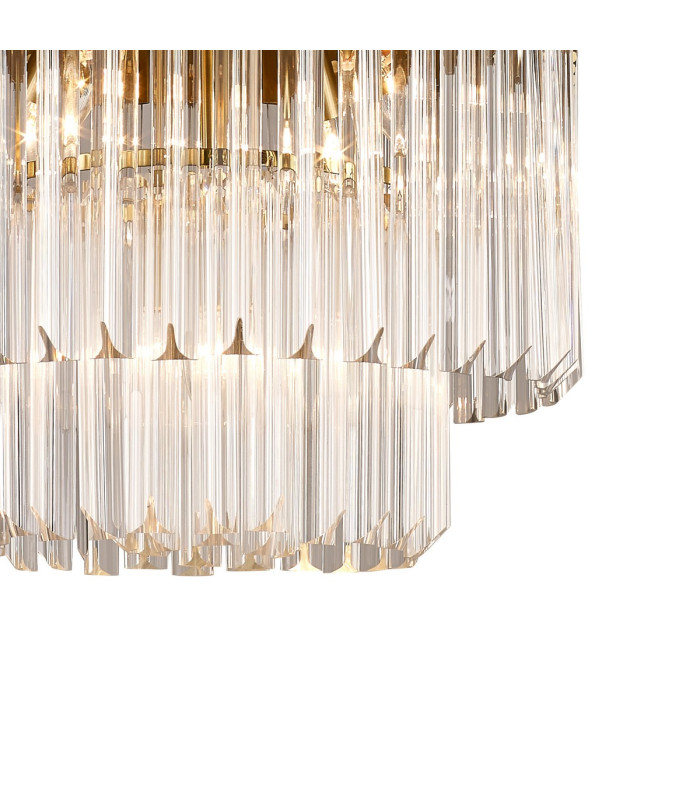 Poland 45cm Pendant Round 5 Light E14 Brass/Clear Sculpted Glass-7