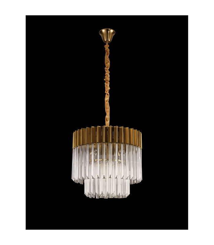 Poland 45cm Pendant Round 5 Light E14 Brass/Clear Sculpted Glass-8