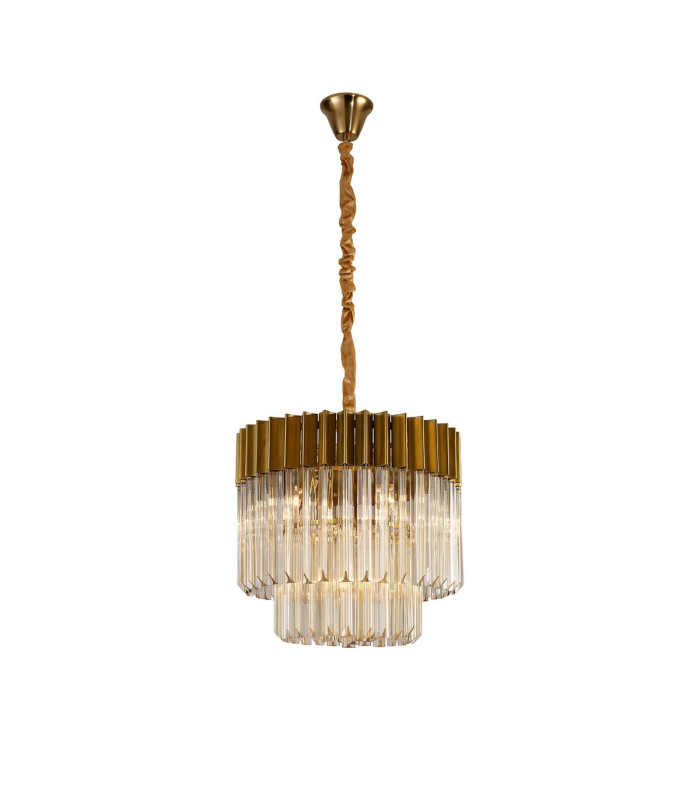 Poland 45cm Pendant Round 5 Light E14 Brass/Cognac Sculpted Glass-1