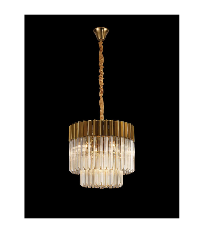 Poland 45cm Pendant Round 5 Light E14 Brass/Cognac Sculpted Glass-3