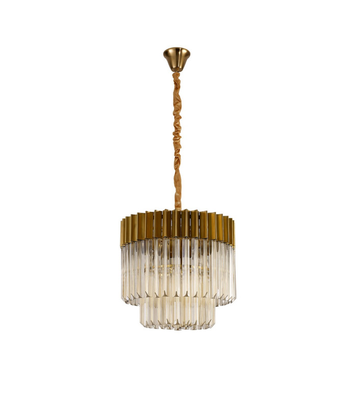 Poland 45cm Pendant Round 5 Light E14 Brass/Cognac Sculpted Glass-4