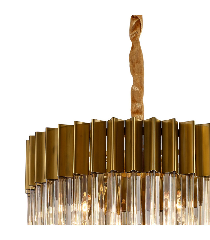 Poland 45cm Pendant Round 5 Light E14 Brass/Cognac Sculpted Glass-6