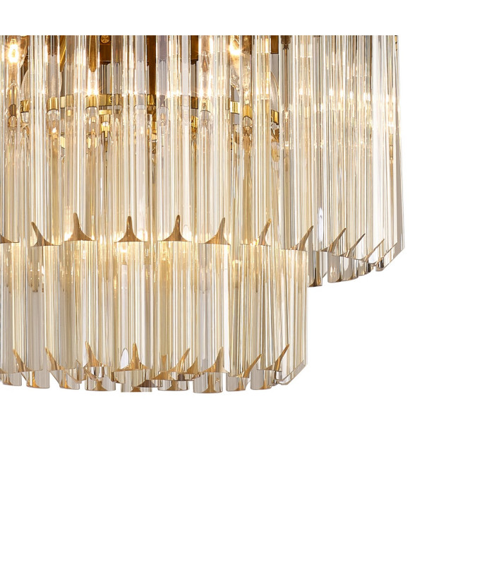Poland 45cm Pendant Round 5 Light E14 Brass/Cognac Sculpted Glass-7