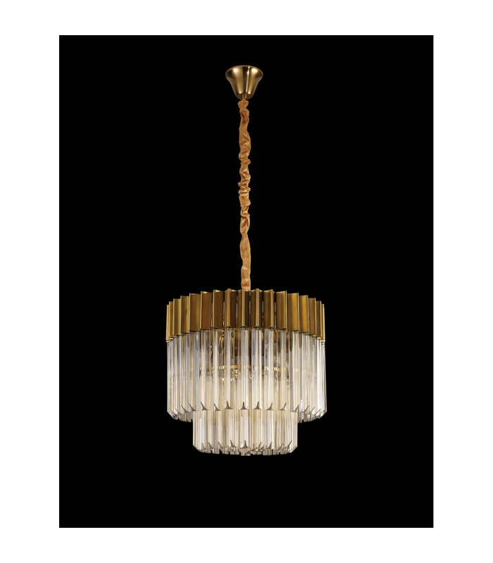 Poland 45cm Pendant Round 5 Light E14 Brass/Cognac Sculpted Glass-8