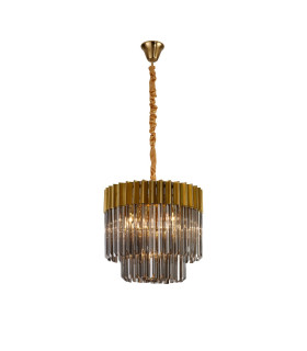 Poland 45cm Pendant Round 5 Light E14 Brass/Smoked Sculpted Glass-1