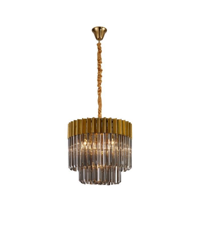 Poland 45cm Pendant Round 5 Light E14 Brass/Smoked Sculpted Glass-1