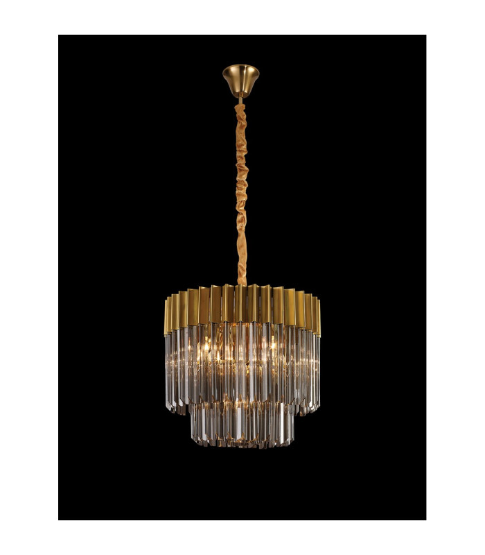 Poland 45cm Pendant Round 5 Light E14 Brass/Smoked Sculpted Glass-3