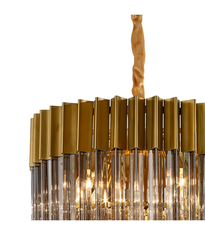 Poland 45cm Pendant Round 5 Light E14 Brass/Smoked Sculpted Glass-6