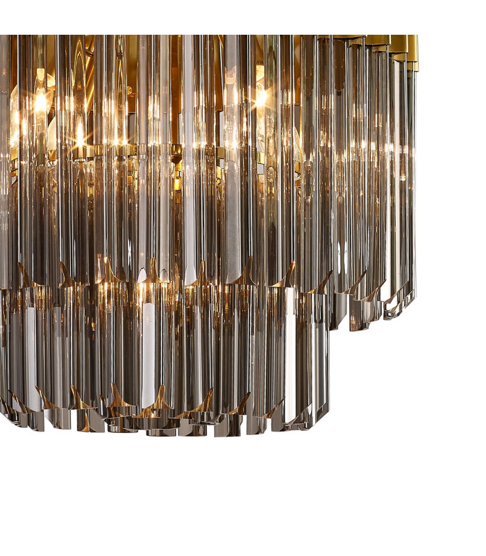 Poland 45cm Pendant Round 5 Light E14 Brass/Smoked Sculpted Glass-7