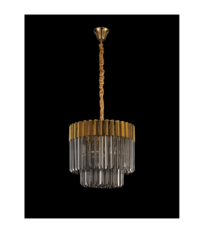 Poland 45cm Pendant Round 5 Light E14 Brass/Smoked Sculpted Glass-8
