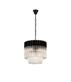 Poland 45cm Pendant Round 5 Light E14 Matt Black/Clear Sculpted Glass-1