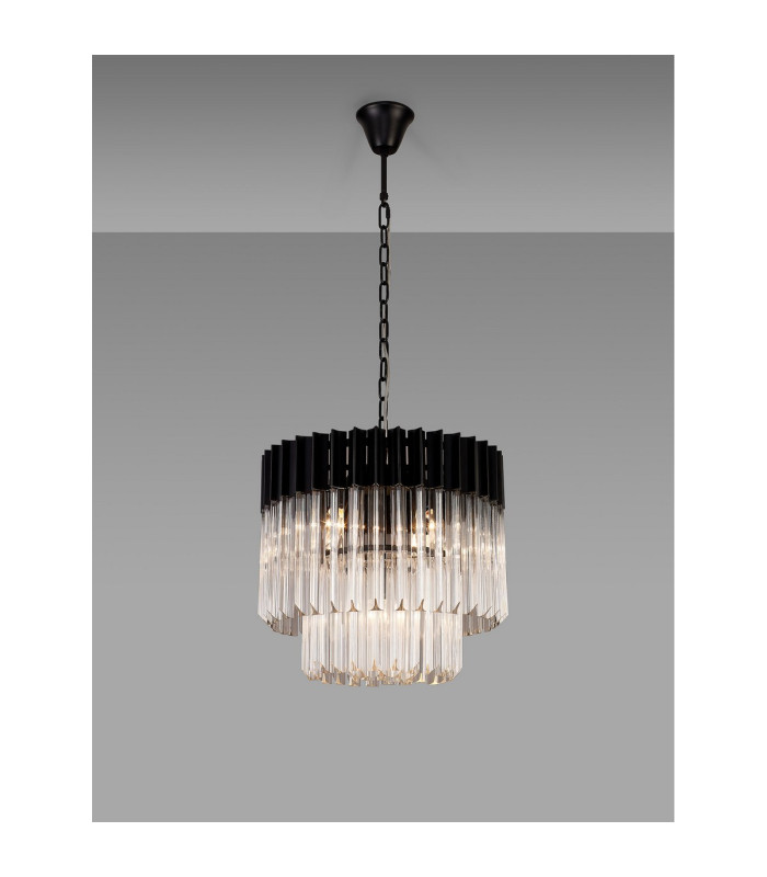 Poland 45cm Pendant Round 5 Light E14 Matt Black/Clear Sculpted Glass-3