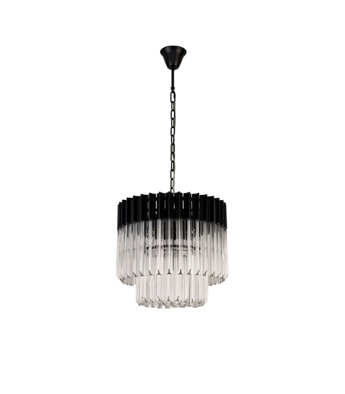 Poland 45cm Pendant Round 5 Light E14 Matt Black/Clear Sculpted Glass-4