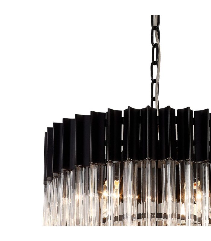 Poland 45cm Pendant Round 5 Light E14 Matt Black/Clear Sculpted Glass-6