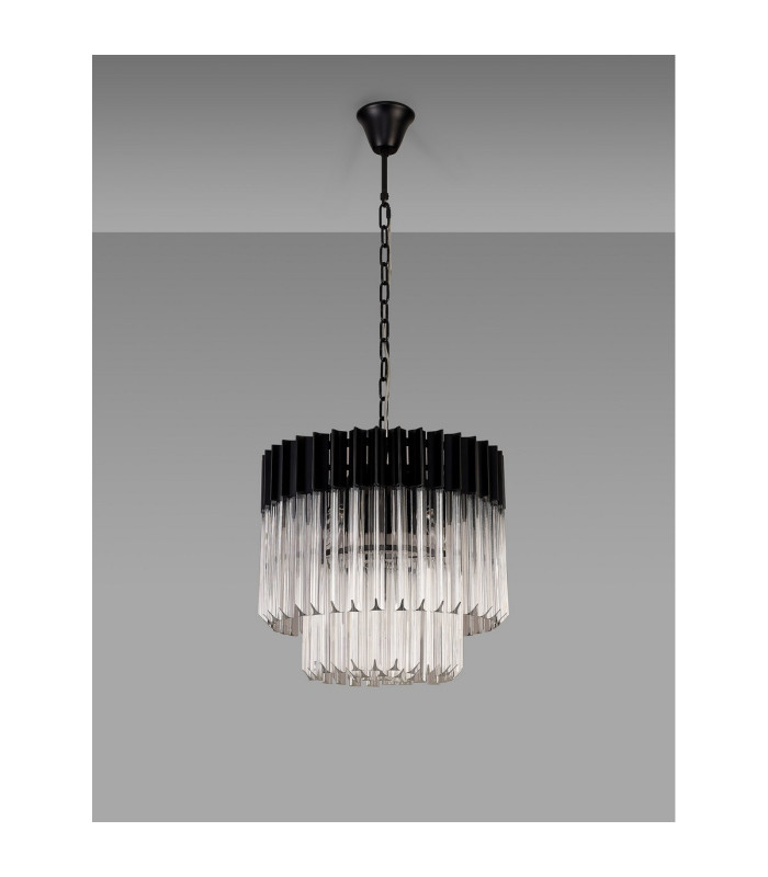 Poland 45cm Pendant Round 5 Light E14 Matt Black/Clear Sculpted Glass-8