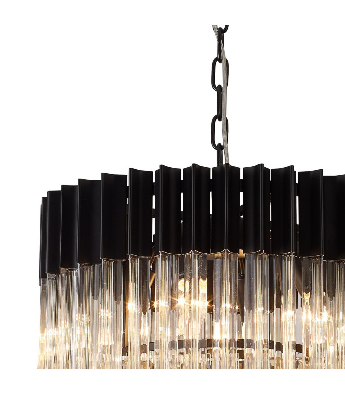 Poland 45cm Pendant Round 5 Light E14 Matt Black/Cognac Sculpted Glass-6
