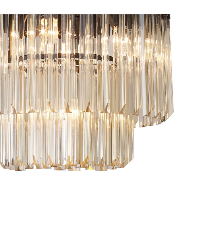 Poland 45cm Pendant Round 5 Light E14 Matt Black/Cognac Sculpted Glass-7