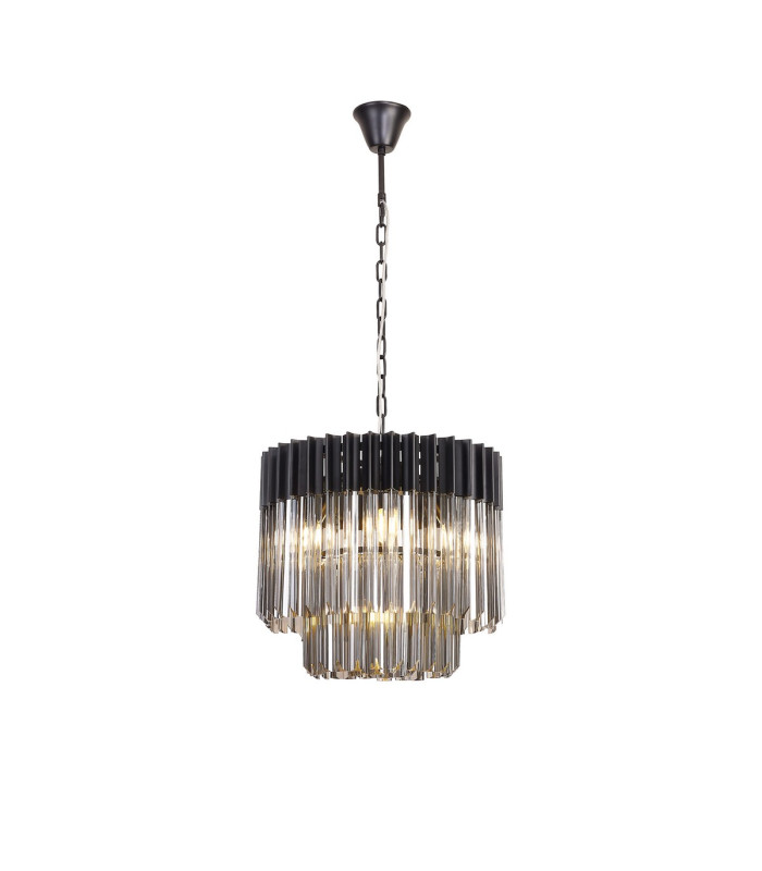 Poland 45cm Pendant Round 5 Light E14 Matt Black/Smoked Sculpted Glass-1