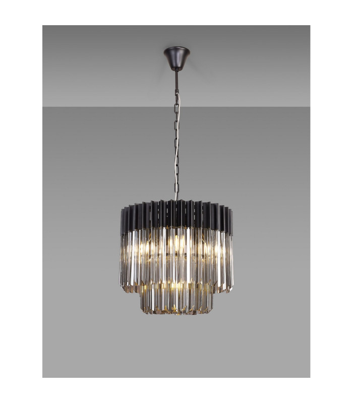Poland 45cm Pendant Round 5 Light E14 Matt Black/Smoked Sculpted Glass-3
