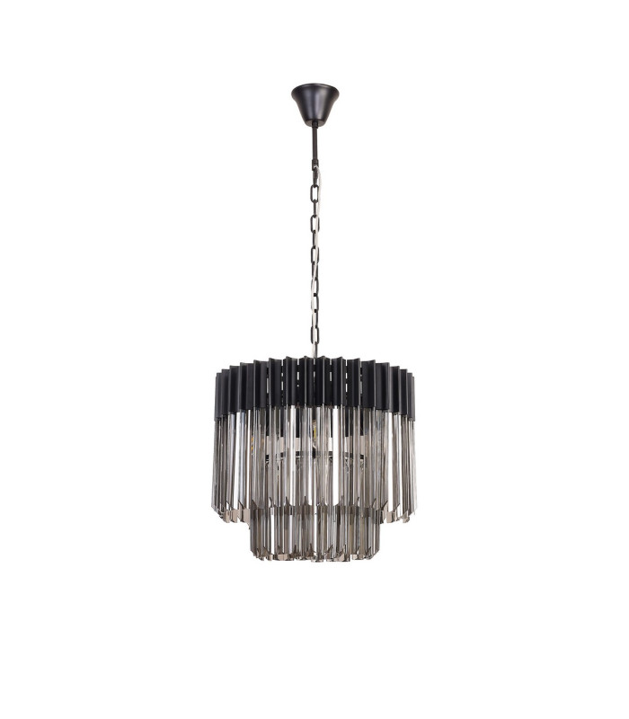Poland 45cm Pendant Round 5 Light E14 Matt Black/Smoked Sculpted Glass-4