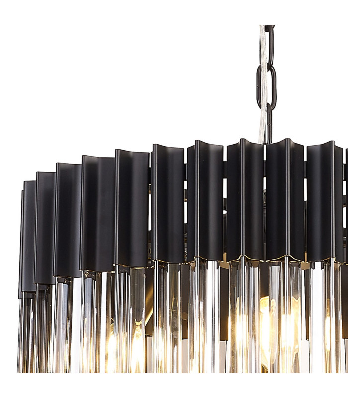Poland 45cm Pendant Round 5 Light E14 Matt Black/Smoked Sculpted Glass-6