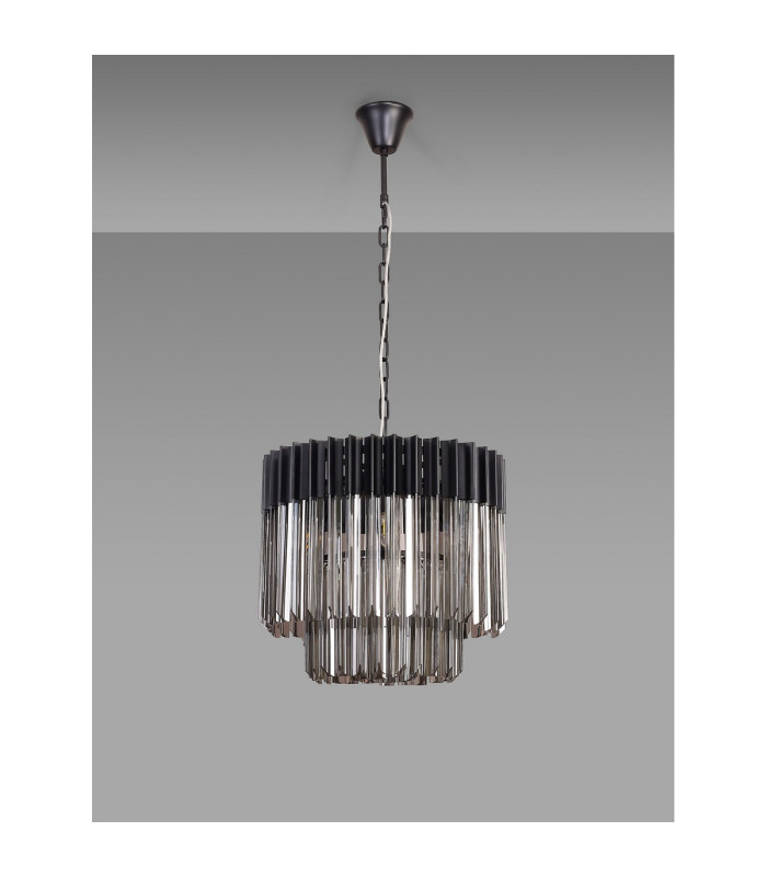 Poland 45cm Pendant Round 5 Light E14 Matt Black/Smoked Sculpted Glass-8