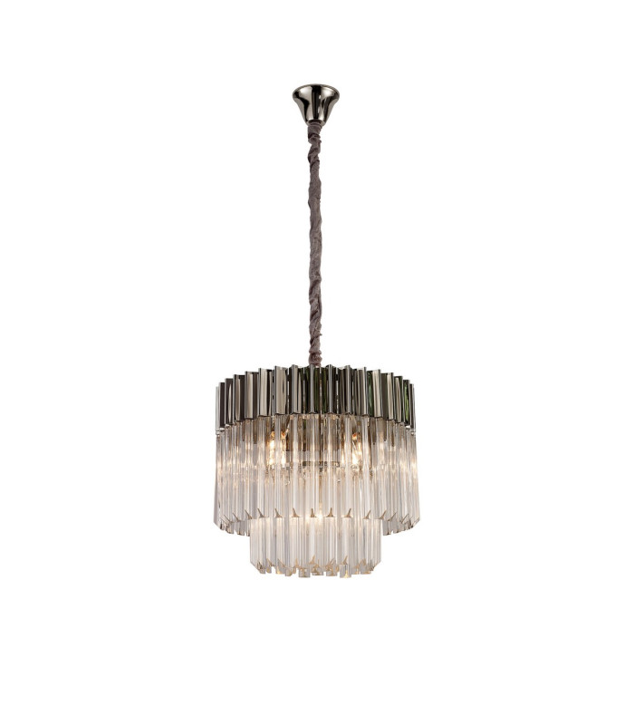 Poland 45cm Pendant Round 5 Light E14 Polished Nickel/Clear Sculpted Glass-1