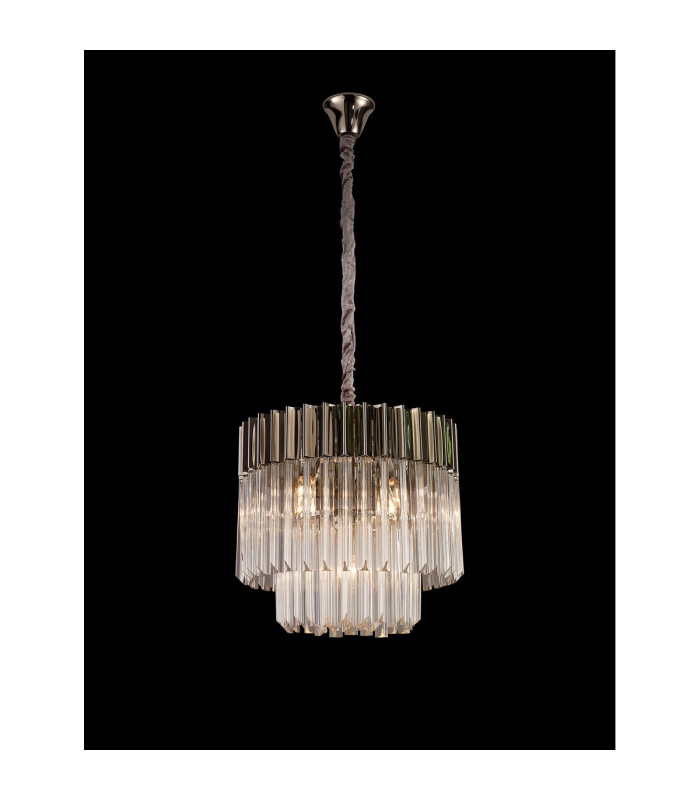 Poland 45cm Pendant Round 5 Light E14 Polished Nickel/Clear Sculpted Glass-3