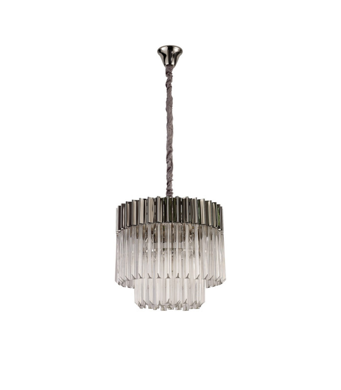 Poland 45cm Pendant Round 5 Light E14 Polished Nickel/Clear Sculpted Glass-4