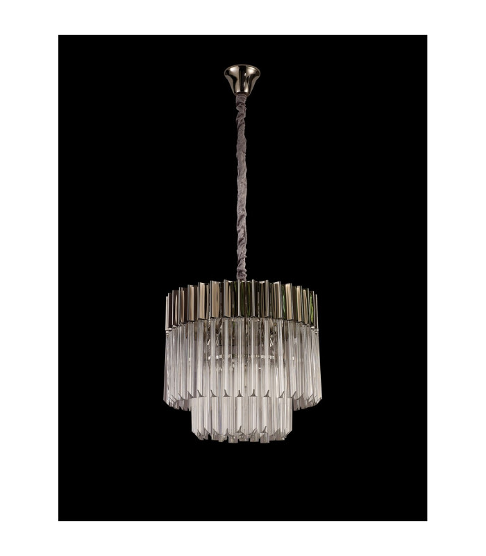 Poland 45cm Pendant Round 5 Light E14 Polished Nickel/Clear Sculpted Glass-8