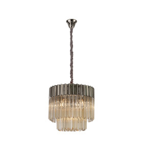 Poland 45cm Pendant Round 5 Light E14 Polished Nickel/Cognac Sculpted Glass-1