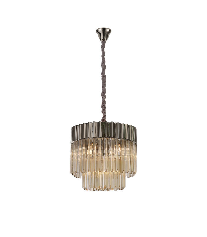 Poland 45cm Pendant Round 5 Light E14 Polished Nickel/Cognac Sculpted Glass-1