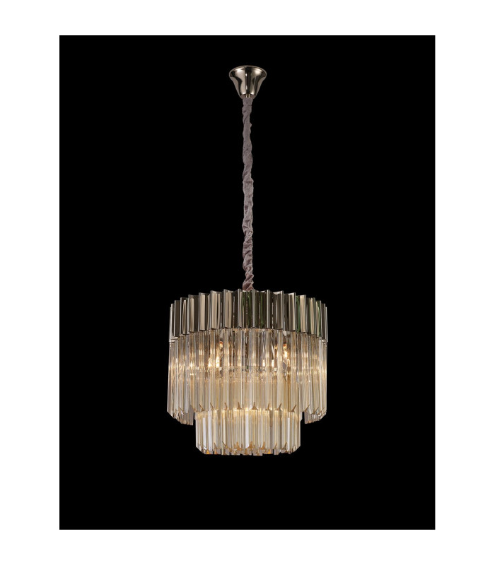 Poland 45cm Pendant Round 5 Light E14 Polished Nickel/Cognac Sculpted Glass-3
