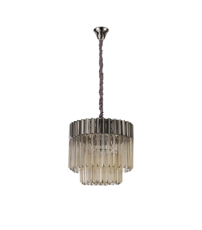 Poland 45cm Pendant Round 5 Light E14 Polished Nickel/Cognac Sculpted Glass-4