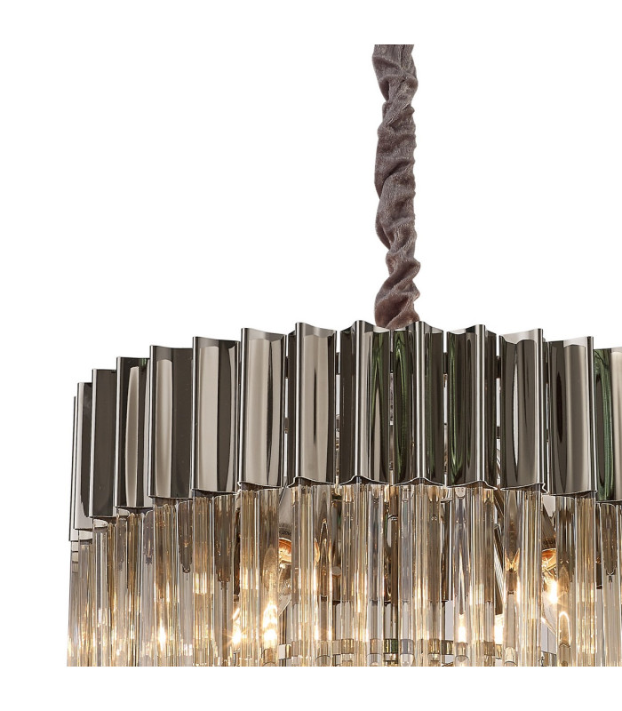 Poland 45cm Pendant Round 5 Light E14 Polished Nickel/Cognac Sculpted Glass-6
