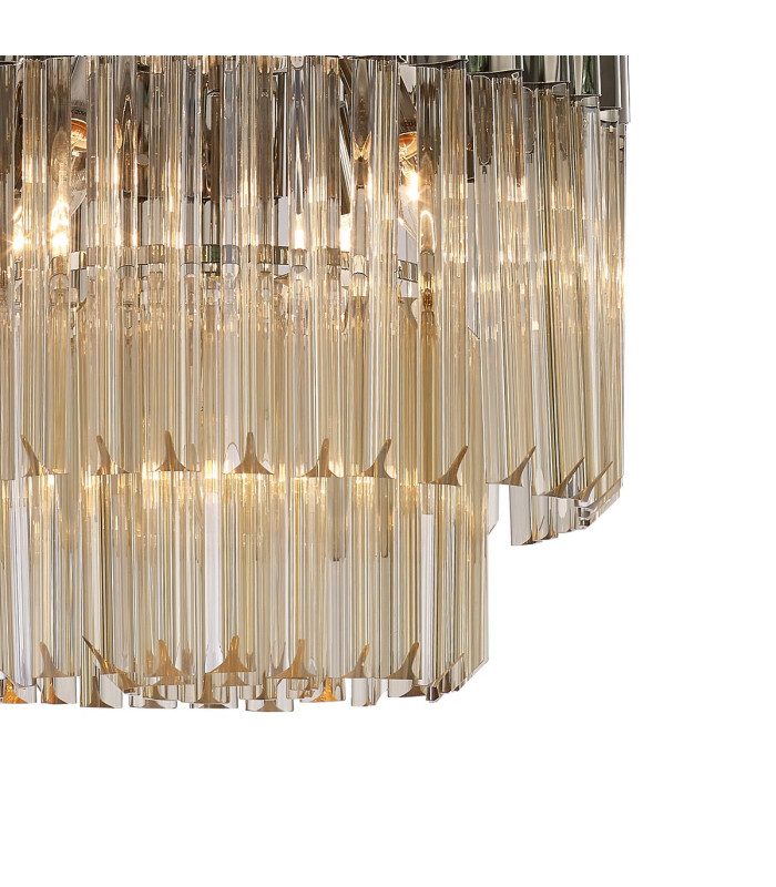 Poland 45cm Pendant Round 5 Light E14 Polished Nickel/Cognac Sculpted Glass-7