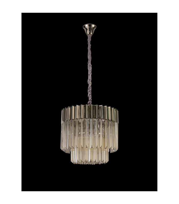 Poland 45cm Pendant Round 5 Light E14 Polished Nickel/Cognac Sculpted Glass-8