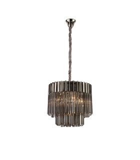Poland 45cm Pendant Round 5 Light E14 Polished Nickel/Smoked Sculpted Glass-1