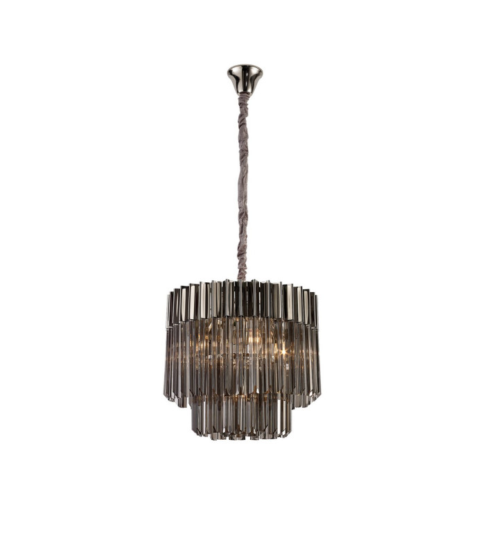 Poland 45cm Pendant Round 5 Light E14 Polished Nickel/Smoked Sculpted Glass-1