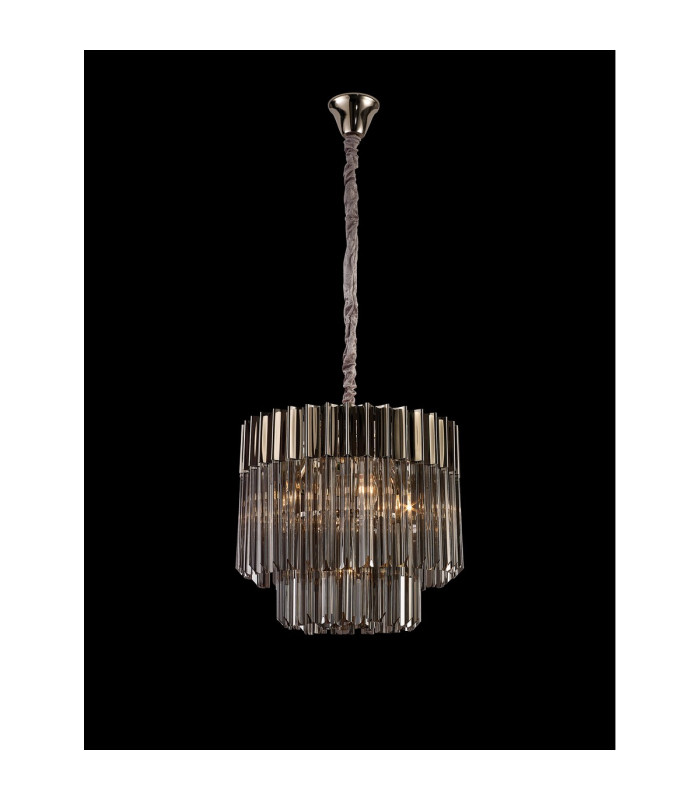 Poland 45cm Pendant Round 5 Light E14 Polished Nickel/Smoked Sculpted Glass-3