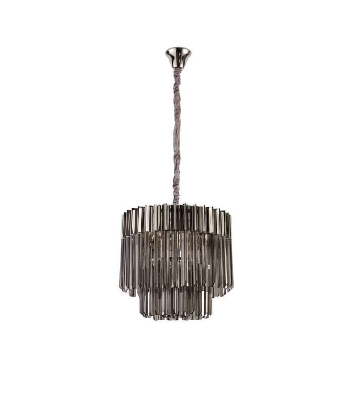 Poland 45cm Pendant Round 5 Light E14 Polished Nickel/Smoked Sculpted Glass-4
