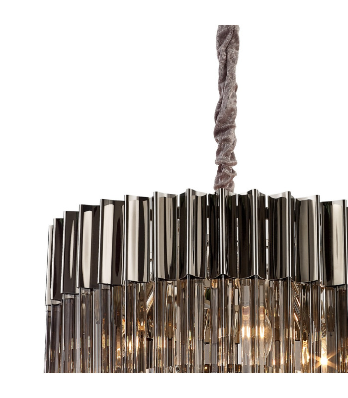 Poland 45cm Pendant Round 5 Light E14 Polished Nickel/Smoked Sculpted Glass-6