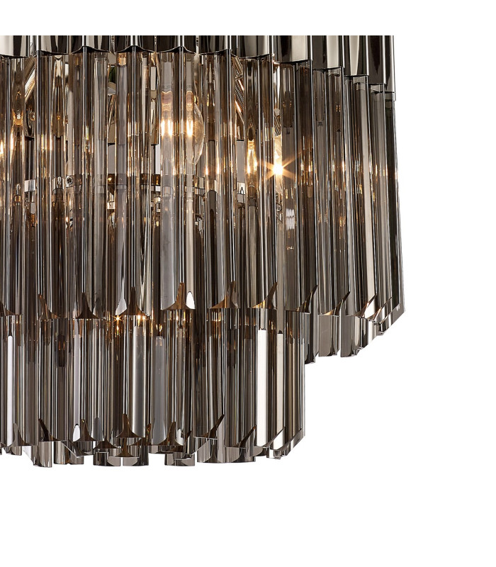 Poland 45cm Pendant Round 5 Light E14 Polished Nickel/Smoked Sculpted Glass-7