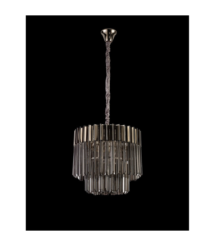 Poland 45cm Pendant Round 5 Light E14 Polished Nickel/Smoked Sculpted Glass-8