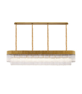 Poland 200 x 40cm Linear Pendant 10 Light E14 Brass/Clear Sculpted Glass Item Weight: 53kg-1