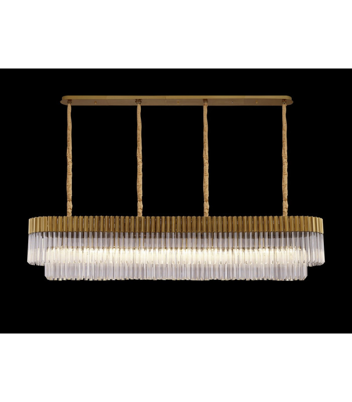 Poland 200 x 40cm Linear Pendant 10 Light E14 Brass/Clear Sculpted Glass Item Weight: 53kg-3