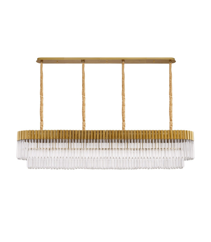 Poland 200 x 40cm Linear Pendant 10 Light E14 Brass/Clear Sculpted Glass Item Weight: 53kg-4