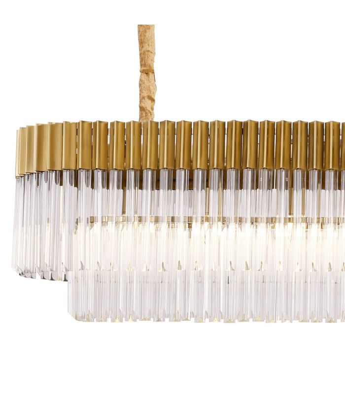 Poland 200 x 40cm Linear Pendant 10 Light E14 Brass/Clear Sculpted Glass Item Weight: 53kg-5