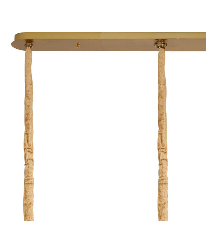 Poland 200 x 40cm Linear Pendant 10 Light E14 Brass/Clear Sculpted Glass Item Weight: 53kg-6